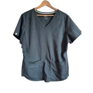 SCRUBSTAR ULTIMATE Black V Neck Short Sleeve Scrub Top XL Polyester Rayon blend